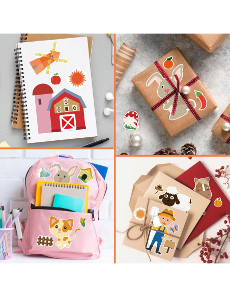 24 Hojas de Pegatinas de Animales de Granja DUJAA