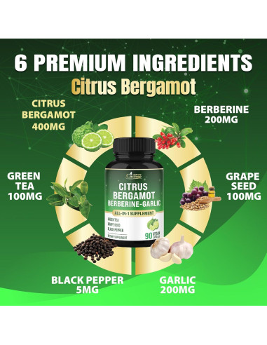 Suplemento de Bergamota Cítrica Orgánica Cadane 90 Cápsulas