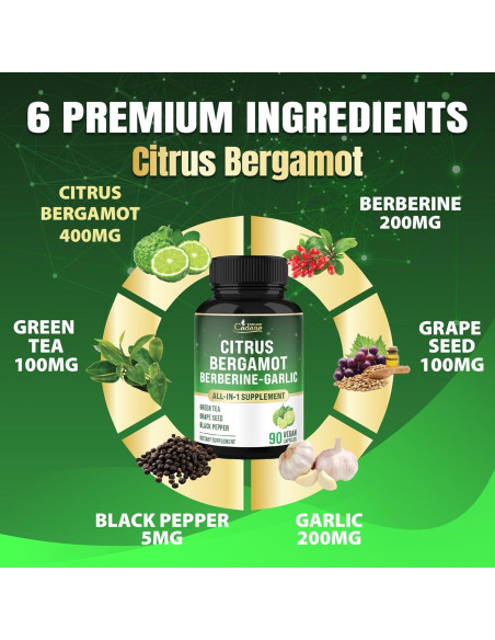 Suplemento de Bergamota Cítrica Orgánica Cadane 90 Cápsulas