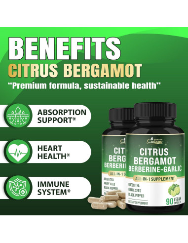 Suplemento de Bergamota Cítrica Orgánica Cadane 90 Cápsulas
