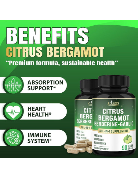 Suplemento de Bergamota Cítrica Orgánica Cadane 90 Cápsulas