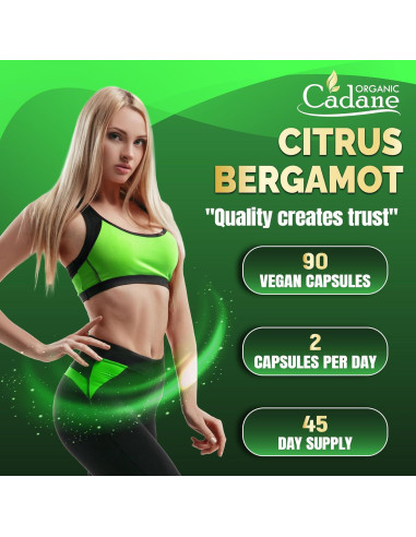 Suplemento de Bergamota Cítrica Orgánica Cadane 90 Cápsulas