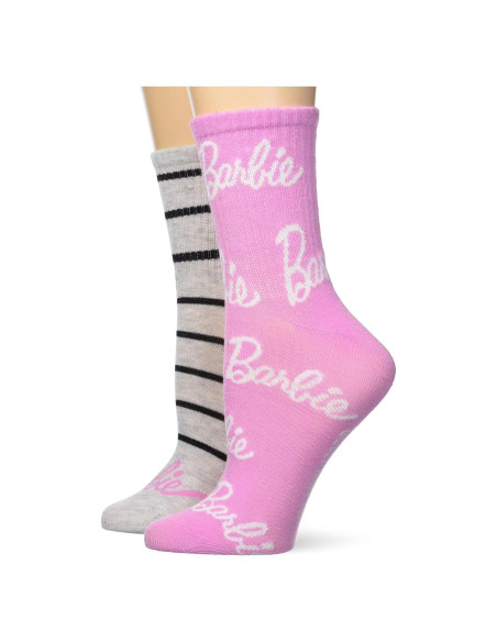 Calcetines Mid Crew Barbie para Mujeres - 2 Pares Rosa y Gris
