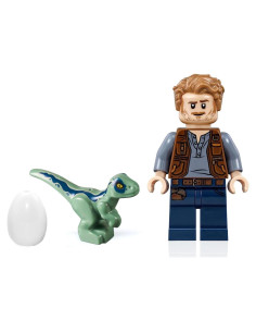 LEGO Mundo Jurásico Dominio - Minifigura Owen Grady y Raptor