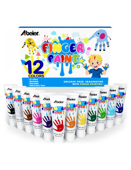 Pintura de Dedos ABEIER 12 Colores Lavable No Tóxica Pintura de Dedos ABEIER 12 Colores Lavable No Tóxica