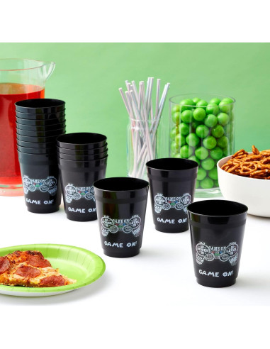Tazas de Plástico BLACK 16 Pack Videojuegos Cumpleaños