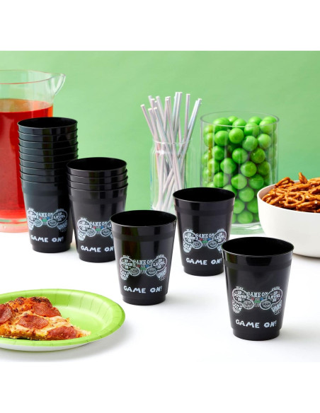 Tazas de Plástico BLACK 16 Pack Videojuegos Cumpleaños