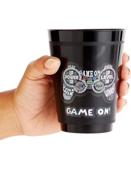 Tazas de Plástico BLACK 16 Pack Videojuegos Cumpleaños