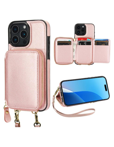 Bocasal Cartera RFID para iPhone 16 Pro Max 6.9" Dorado Rosa