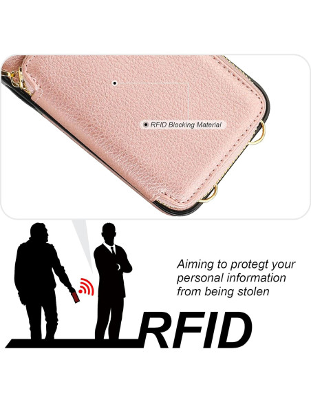 Bocasal Cartera RFID para iPhone 16 Pro Max 6.9" Dorado Rosa