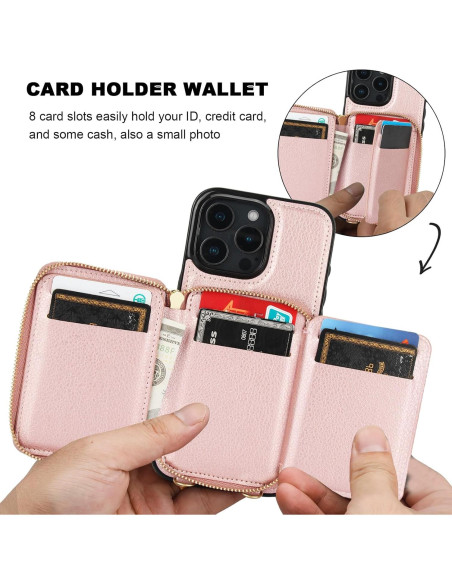 Bocasal Cartera RFID para iPhone 16 Pro Max 6.9" Dorado Rosa