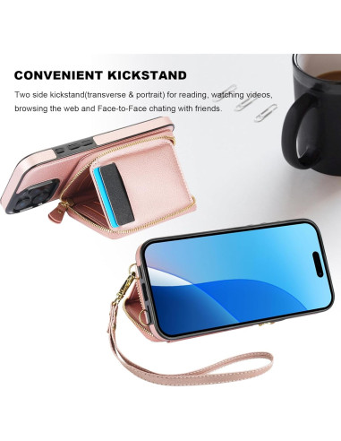 Bocasal Cartera RFID para iPhone 16 Pro Max 6.9" Dorado Rosa