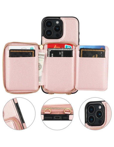 Bocasal Cartera RFID para iPhone 16 Pro Max 6.9" Dorado Rosa