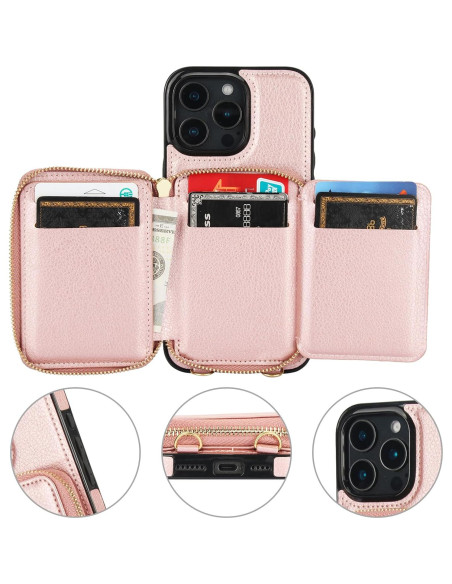 Bocasal Cartera RFID para iPhone 16 Pro Max 6.9" Dorado Rosa