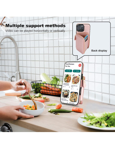 Bocasal Cartera RFID para iPhone 16 Pro Max 6.9" Dorado Rosa