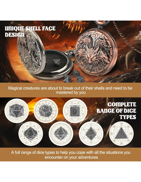 Juego de Dados D&D Banloga 7PCS Metal con Estuche Dragón