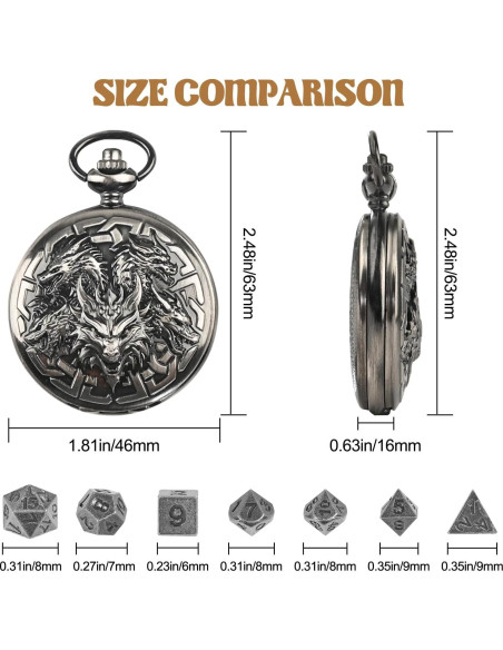 Juego de Dados D&D Banloga 7PCS Metal con Estuche Dragón