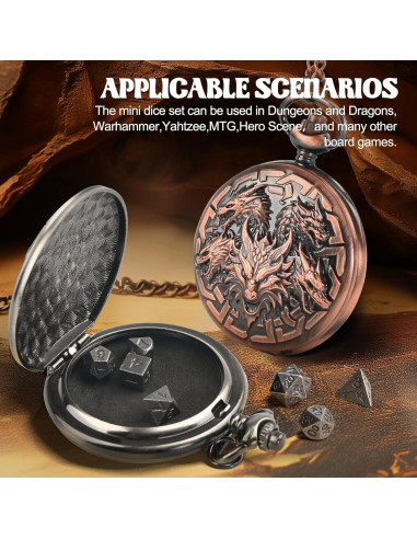 Juego de Dados D&D Banloga 7PCS Metal con Estuche Dragón