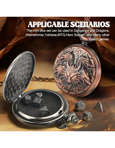 Juego de Dados D&D Banloga 7PCS Metal con Estuche Dragón