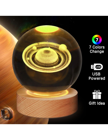 Lámpara de Noche 3D Saturno JHXLAMP 8 cm 7 Colores