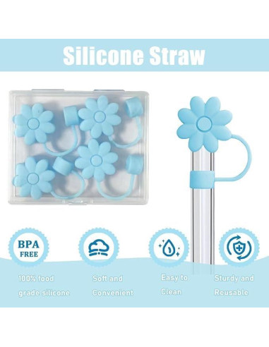 Cubiertas de Pajitas SEMATA Flor Azul para Copas 30/40 Oz