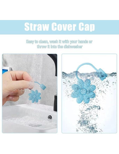 Cubiertas de Pajitas SEMATA Flor Azul para Copas 30/40 Oz