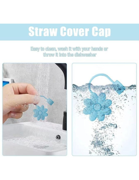 Cubiertas de Pajitas SEMATA Flor Azul para Copas 30/40 Oz