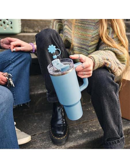 Cubiertas de Pajitas SEMATA Flor Azul para Copas 30/40 Oz