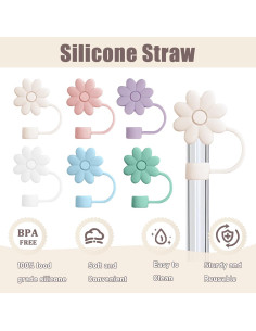 Cubiertas de Pajitas de Silicona SEMATA Flor Rosa 6PCS 2