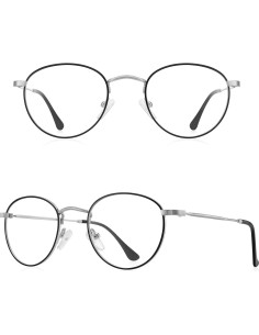 Gafas Redondas Metal Anti Luz Azul UV400 Plata y Negro 2
