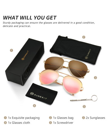 Gafas de sol aviador SUNGAIT - Lentes polarizados grandes