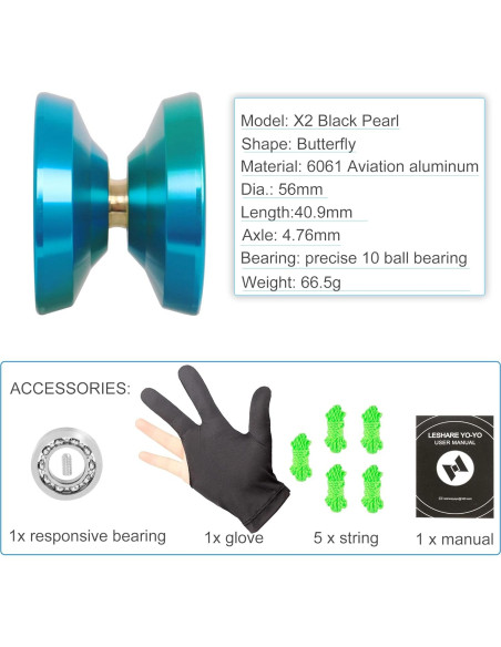 Yoyo Profesional LESHARE X2 Azul Verde para Todos los Niveles Yoyo Profesional LESHARE X2 Azul Verde para Todos los Niveles