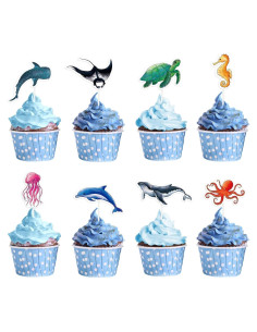 Adornos para Cupcakes WERNNSAI 32 Pcs Océano Fiesta