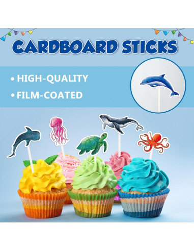 Adornos para Cupcakes WERNNSAI 32 Pcs Océano Fiesta