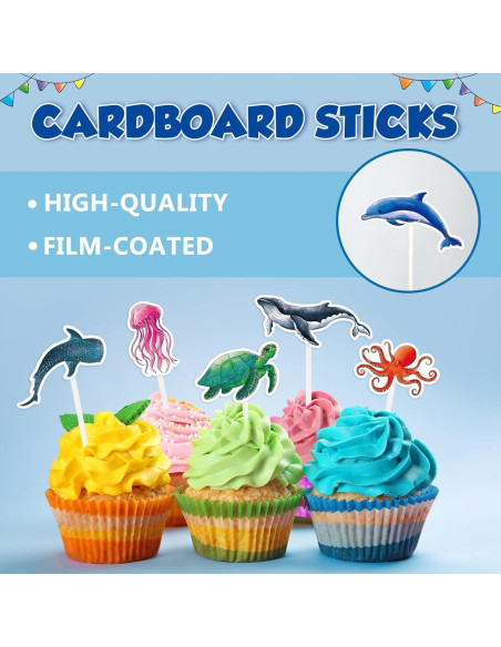 Adornos para Cupcakes WERNNSAI 32 Pcs Océano Fiesta
