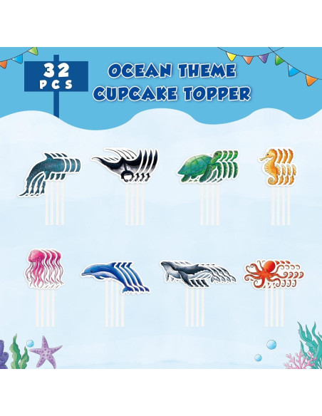 Adornos para Cupcakes WERNNSAI 32 Pcs Océano Fiesta