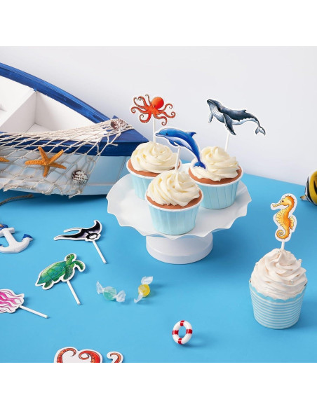 Adornos para Cupcakes WERNNSAI 32 Pcs Océano Fiesta