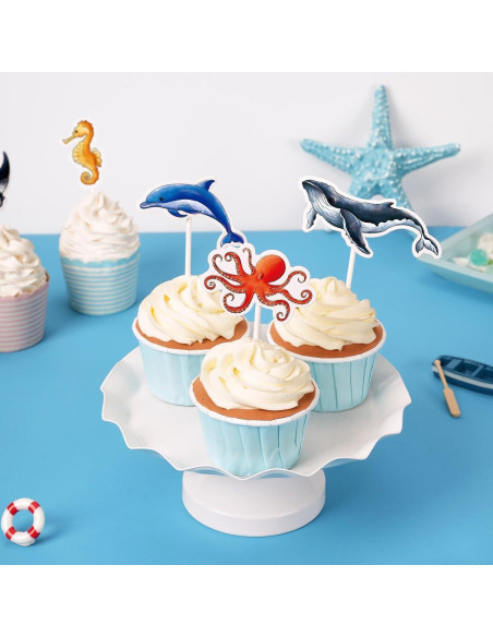 Adornos para Cupcakes WERNNSAI 32 Pcs Océano Fiesta