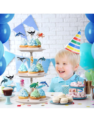 Adornos para Cupcakes WERNNSAI 32 Pcs Océano Fiesta