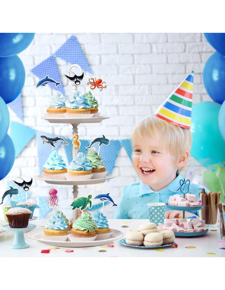 Adornos para Cupcakes WERNNSAI 32 Pcs Océano Fiesta