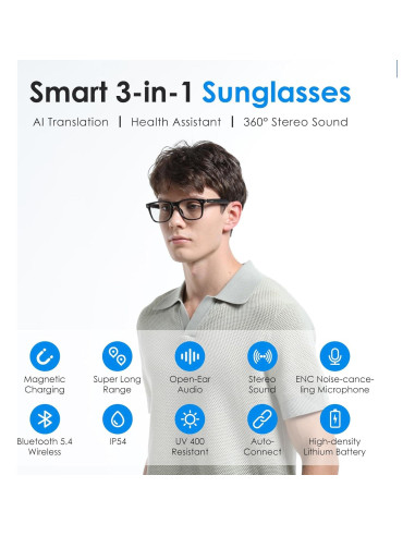 Gafas Inteligentes GetD con Bluetooth, Anti-Luz Azul, 11H Uso