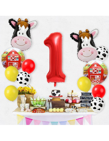 Globos de Fiesta de Cumpleaños de Vaca Flballoon - 1er Cumpleaños
