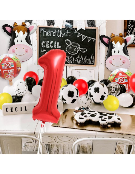 Globos de Fiesta de Cumpleaños de Vaca Flballoon - 1er Cumpleaños Globos de Fiesta de Cumpleaños de Vaca Flballoon - 1er Cumpleaños