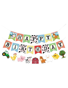 Banner de Cumpleaños WERNNSAI Animales de Granja 20x16cm
