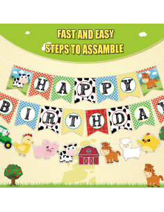 Banner de Cumpleaños WERNNSAI Animales de Granja 20x16cm 2