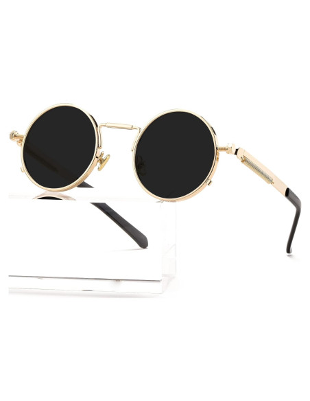 Gafas de sol redondas AIEYEZO steampunk marco metálico UV