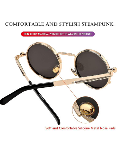 Gafas de sol redondas AIEYEZO steampunk marco metálico UV