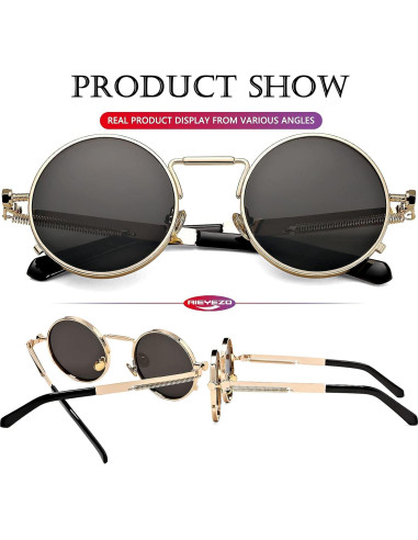 Gafas de sol redondas AIEYEZO steampunk marco metálico UV