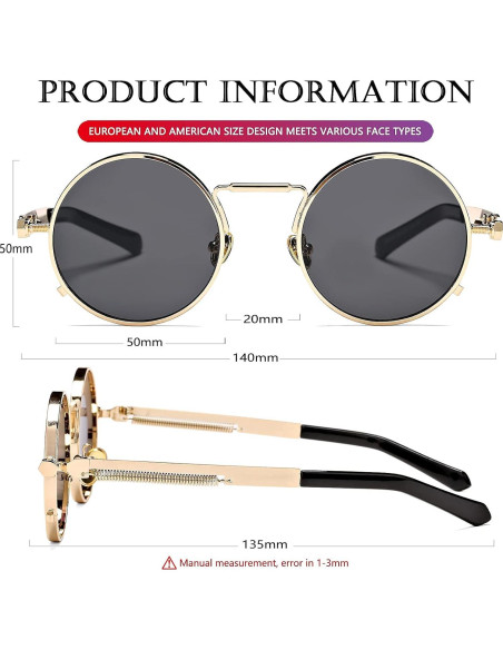 Gafas de sol redondas AIEYEZO steampunk marco metálico UV