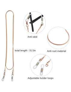 Cadena para Gafas Jmkcoz 80cm Acero Inoxidable Oro Rosa 2